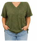 Textured V-neck Drop Shoulder Top