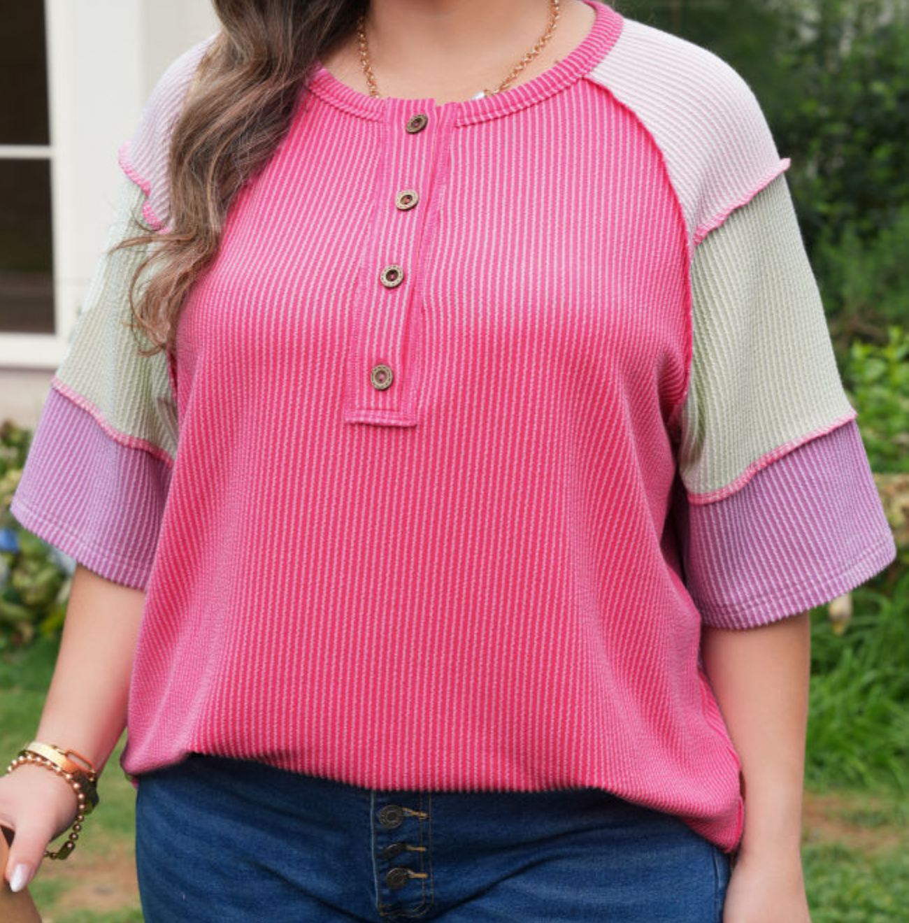 Pink Twisted Rib Henley Top
