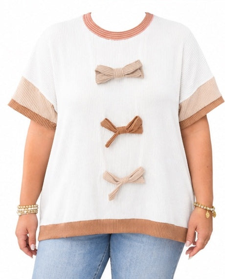 Apricot Bowknot Ribbed top